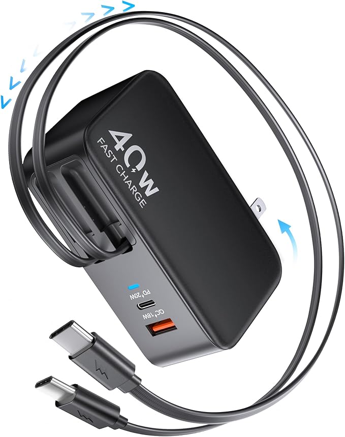 4-in-1 Retractable Fast Wall Charger 40W USB-C