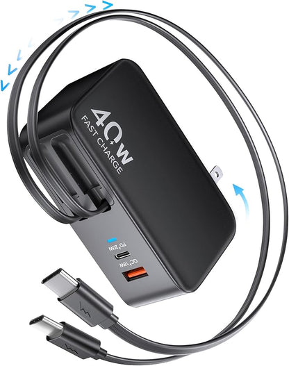4-in-1 Retractable Fast Wall Charger 40W USB-C