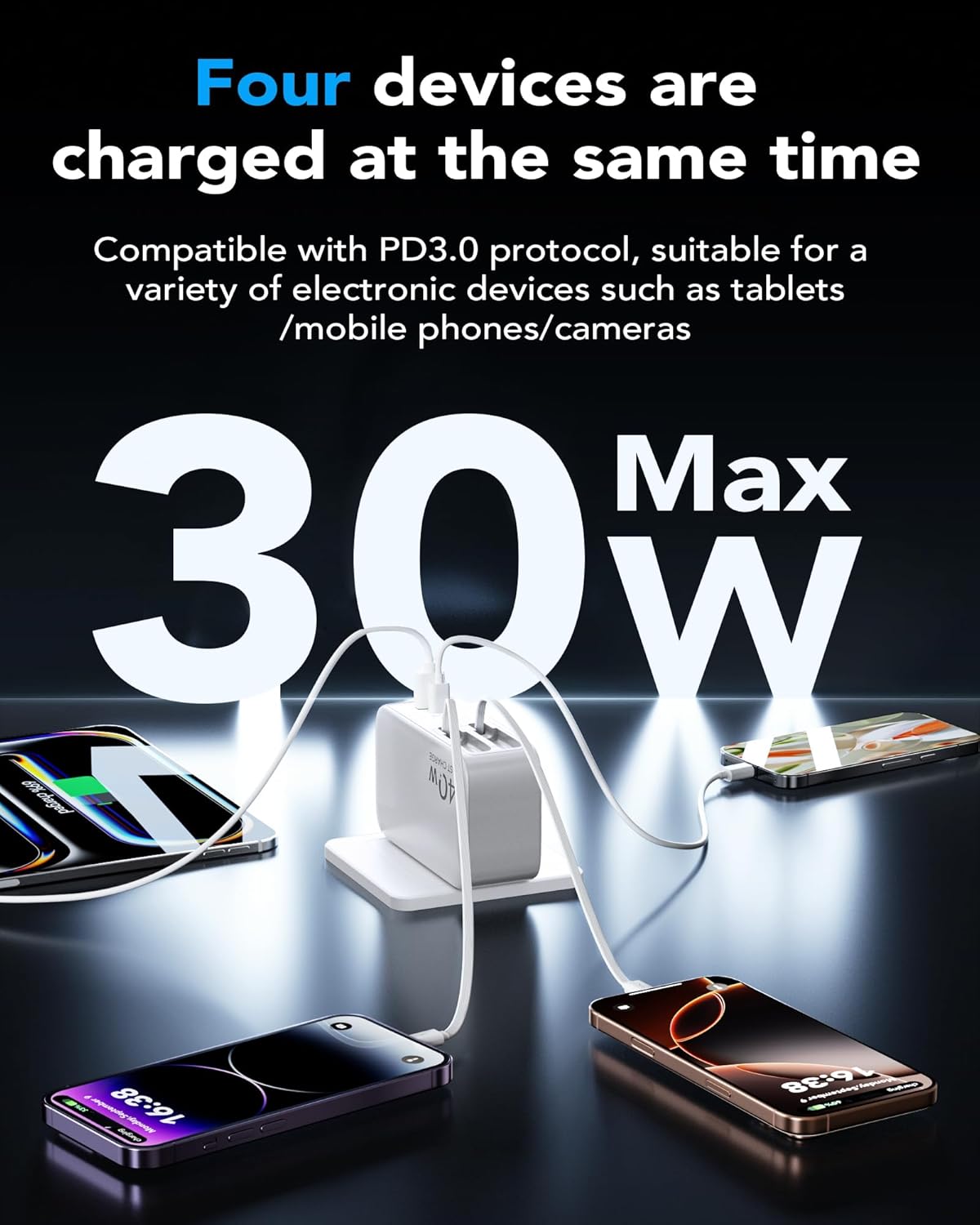 4-in-1 Retractable Fast Wall Charger 40W USB-C