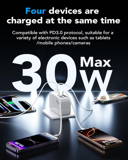 4-in-1 Retractable Fast Wall Charger 40W USB-C