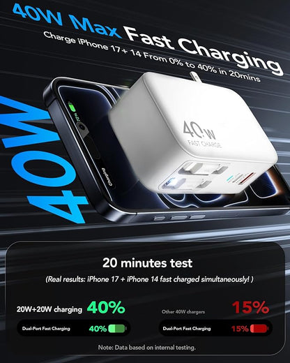 4-in-1 Retractable Fast Wall Charger 40W USB-C