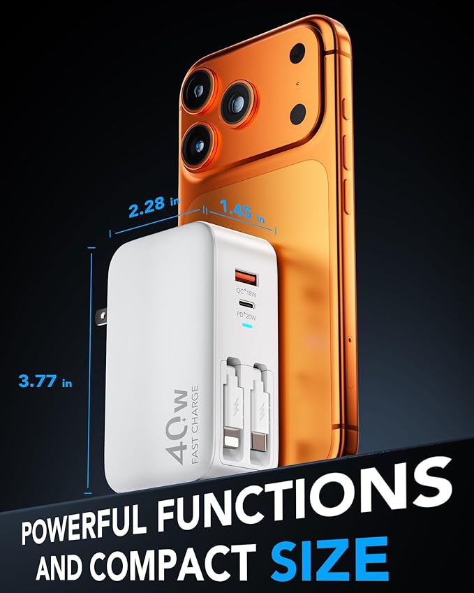 4-in-1 Retractable Fast Wall Charger 40W USB-C