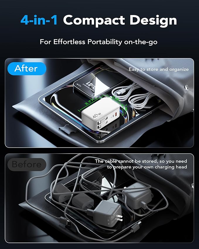 4-in-1 Retractable Fast Wall Charger 40W USB-C